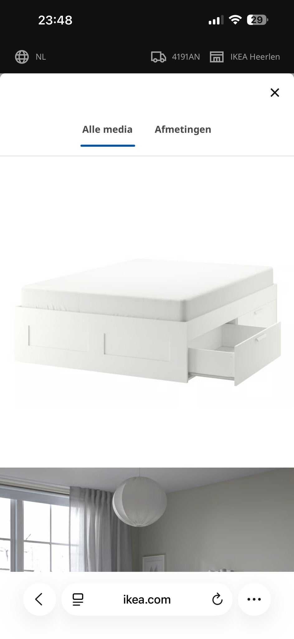 IKEA Brimnes bed met opberglades, Huis en Inrichting, Ophalen, Gebruikt, Wit, Tweepersoons