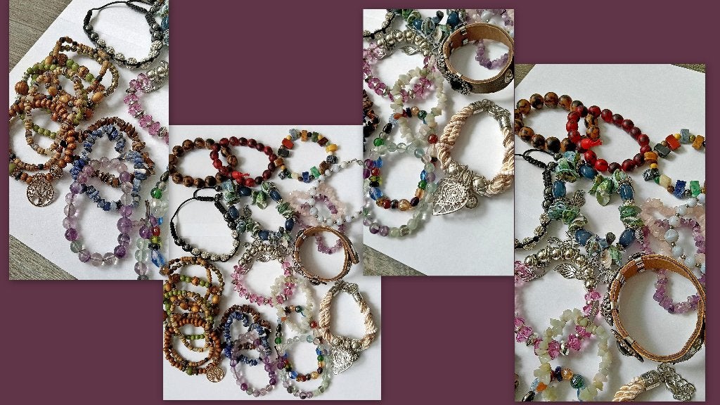 23 diverse armbanden - in 1 koop!(amethist/leer/hout enz.), Overige kleuren, Met bedels of kralen, Ophalen of Verzenden, Zo goed als nieuw