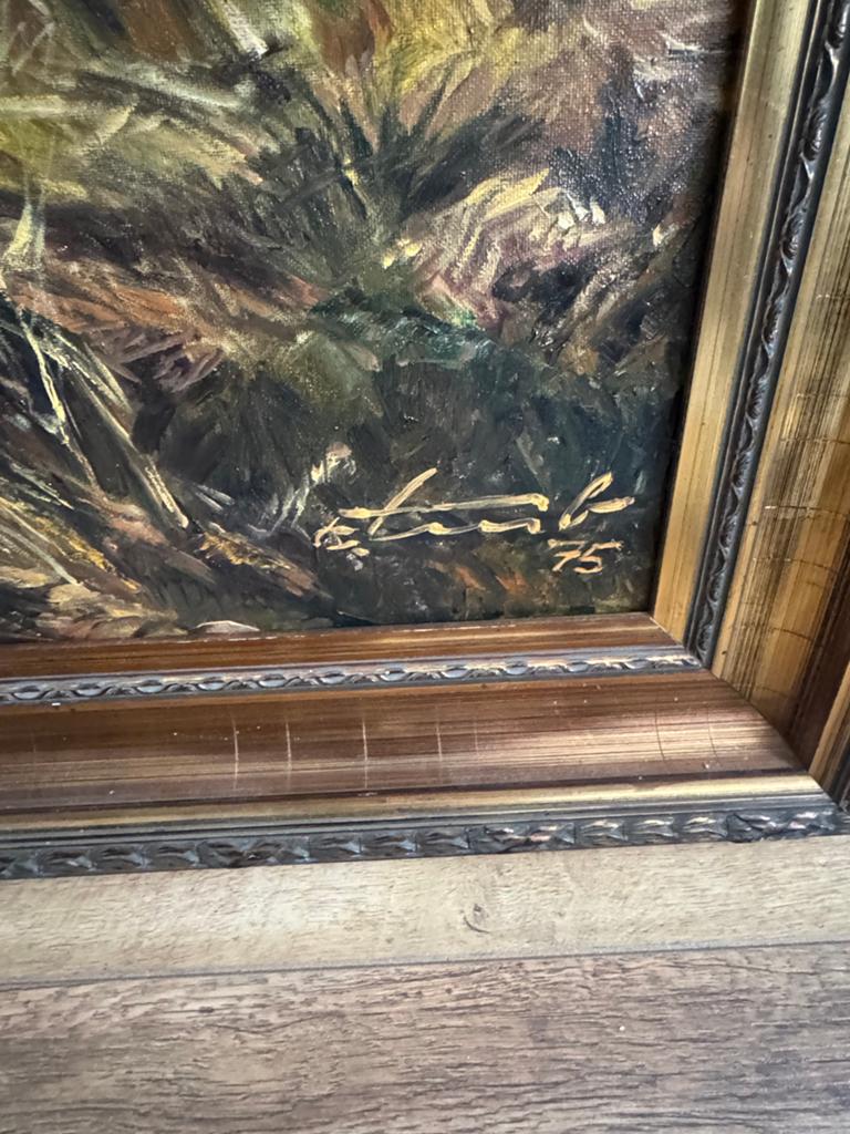 Groot schilderij met herten in bos omgeving 110hoog126 breed, Antiek en Kunst, Kunst | Schilderijen | Klassiek, Ophalen of Verzenden