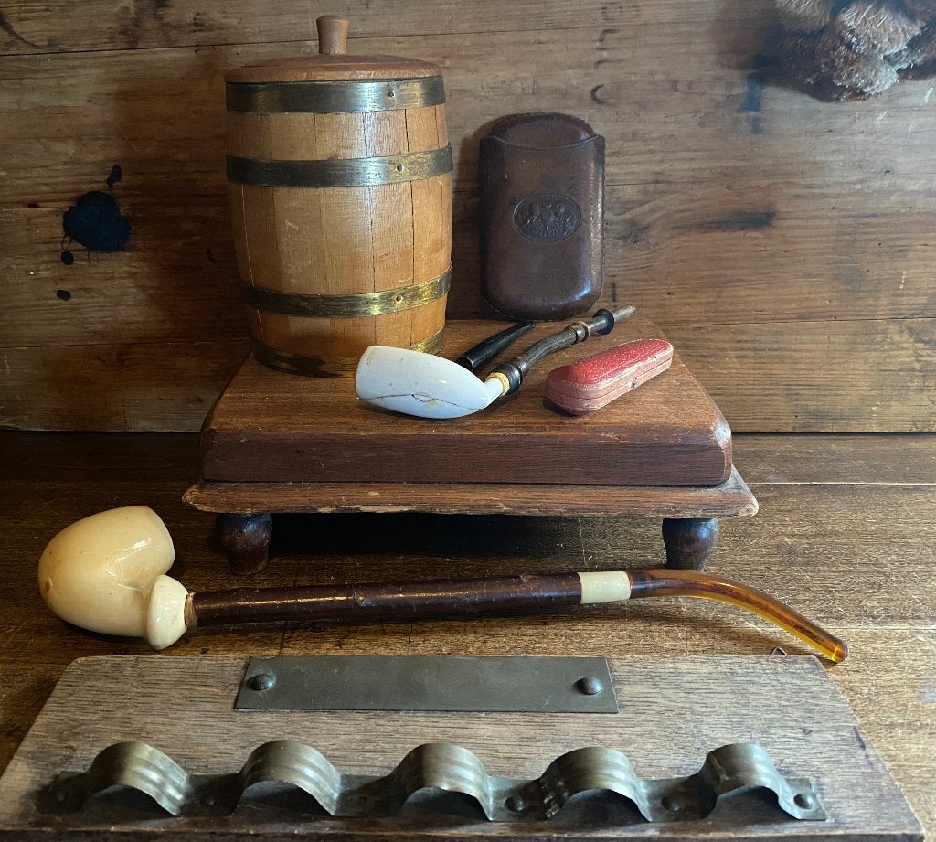 Vintage houten sigarenpot Schimmelpenninck, koker en pijpjes, Ophalen of Verzenden, Gebruikt, Tabaksdoos of Verpakking