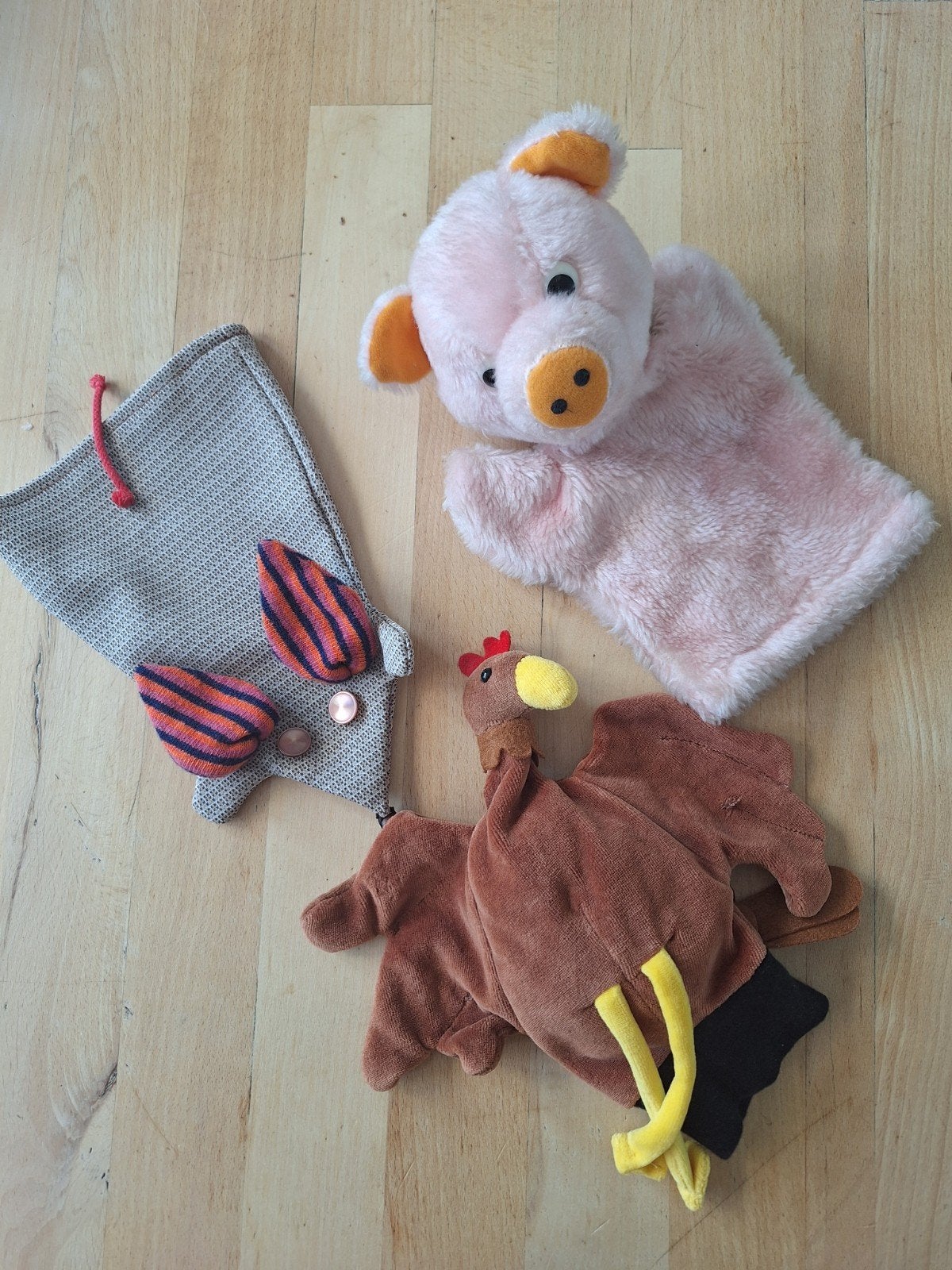 Handpoppen set: muis, kip en varken., Ophalen of Verzenden, Gebruikt, Overige typen