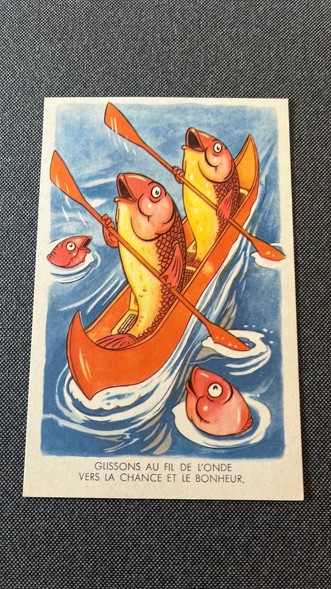 Franse humor illustratie vissen 1 april, Ophalen of Verzenden, 1940 tot 1960, Ongelopen, Overige thema's