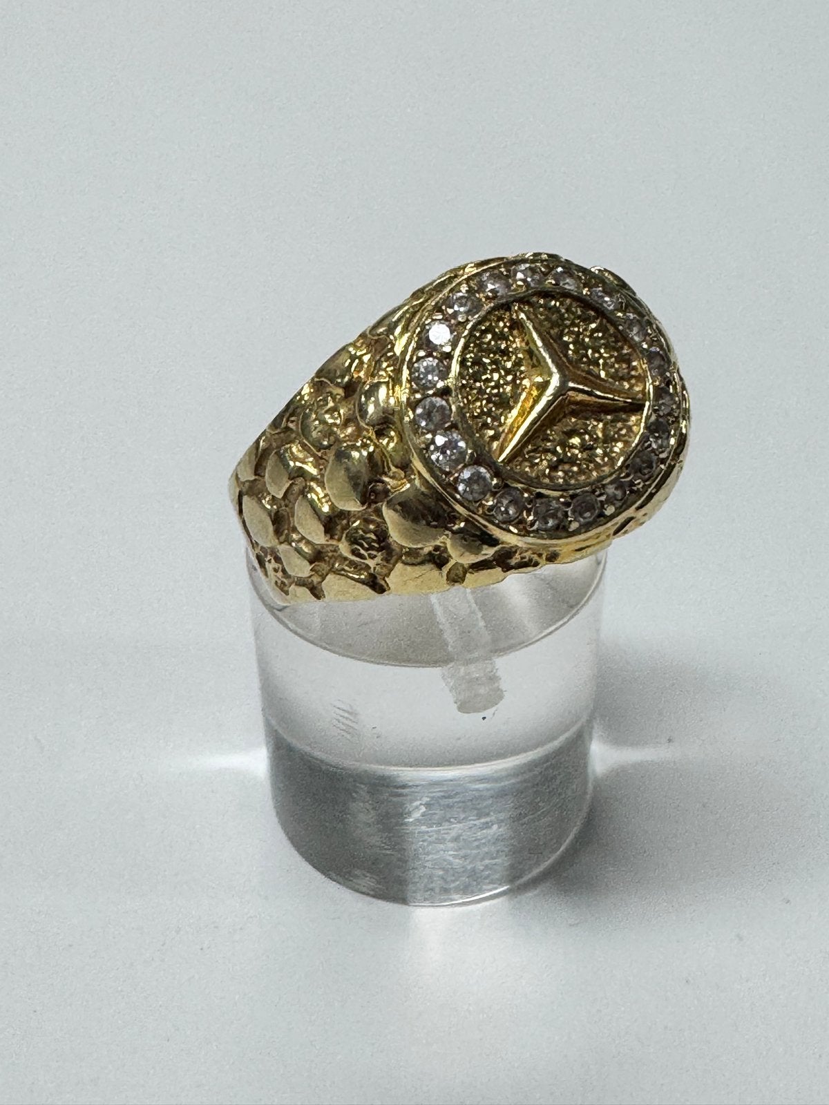 14kt Gouden Ring met Zirkonia en Mercedes Ster - Maat 20, Met kristal, 20 of groter, Heer, Ophalen of Verzenden