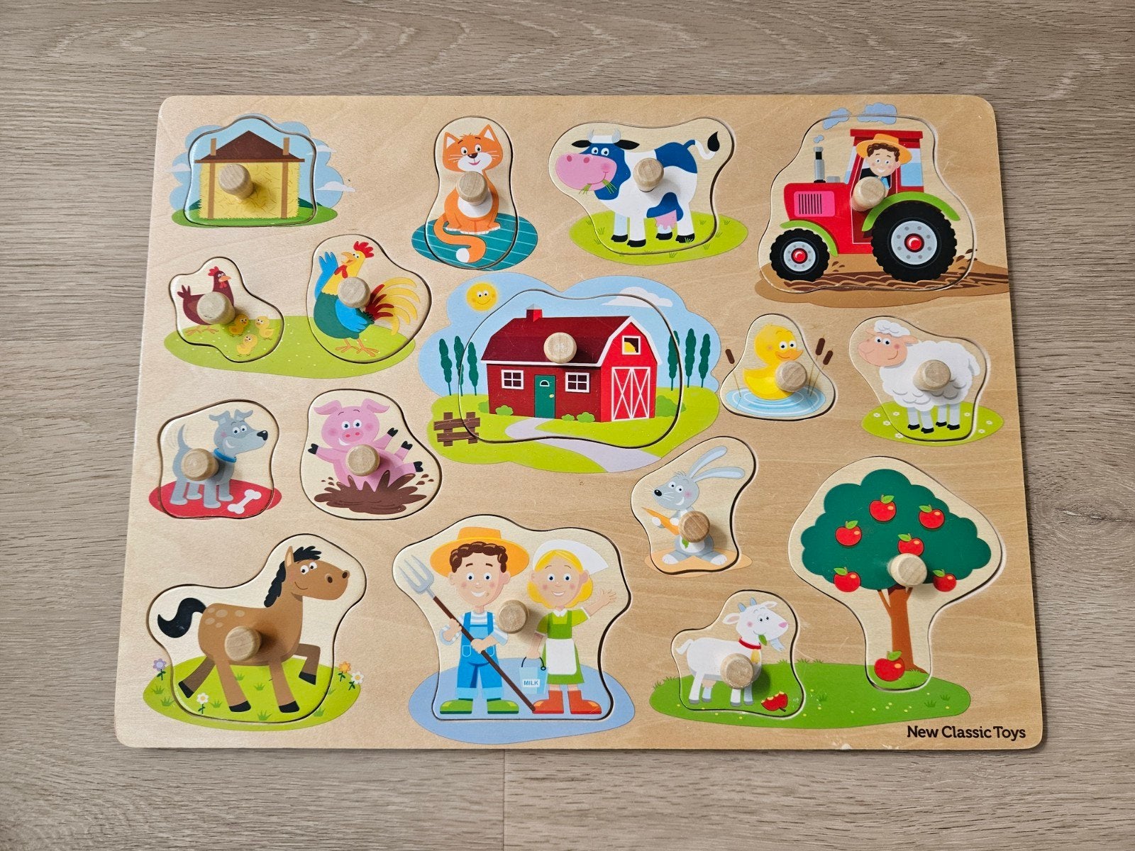New Classic Toys houten puzzel boerderijdieren, 10 tot 50 stukjes, Ophalen of Verzenden, Zo goed als nieuw, Van hout