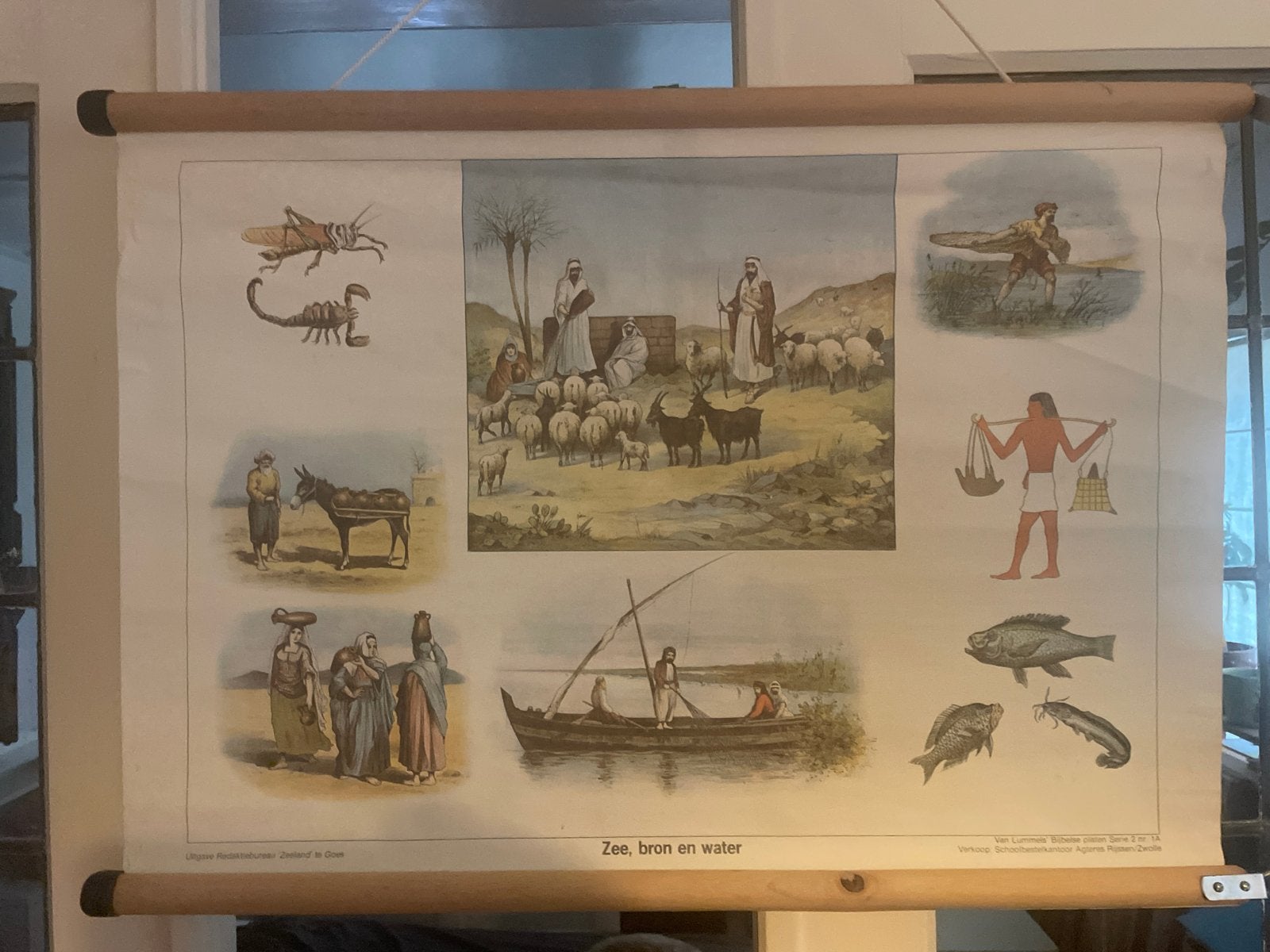 Vintage schoolplaat "Zee, bron en water" - Aardrijkskunde, Ophalen of Verzenden, Aardrijkskunde