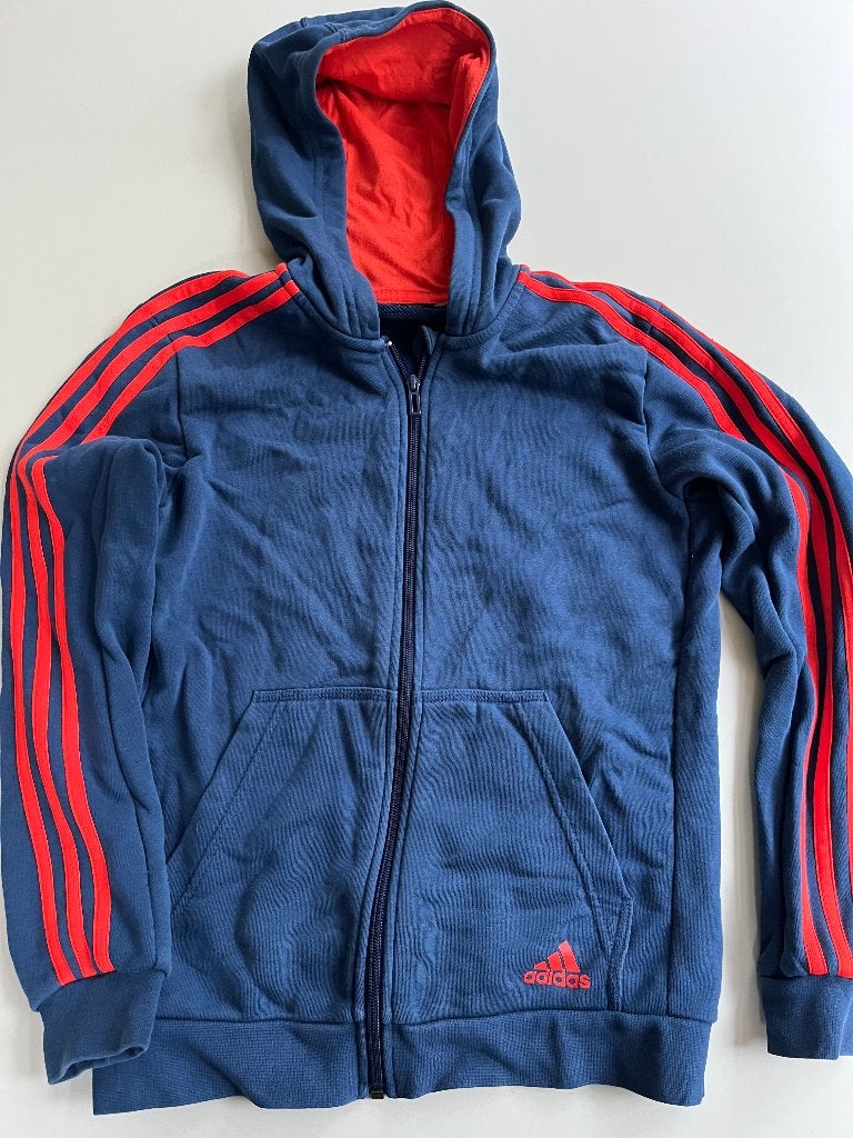 Adidas trainings jack vest Blauw / oranje streep 152/158, Adidas, Jongen of Meisje, Trui of Vest, Ophalen of Verzenden