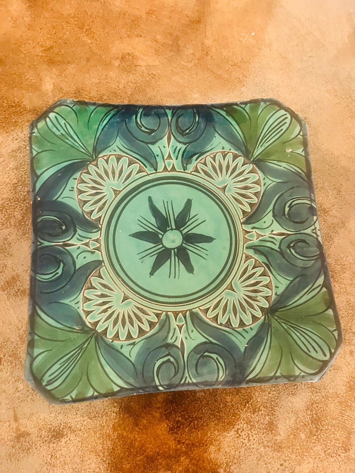 Decoratieve Marokkaanse schaal/onderzetter, groen/blauw, Ophalen