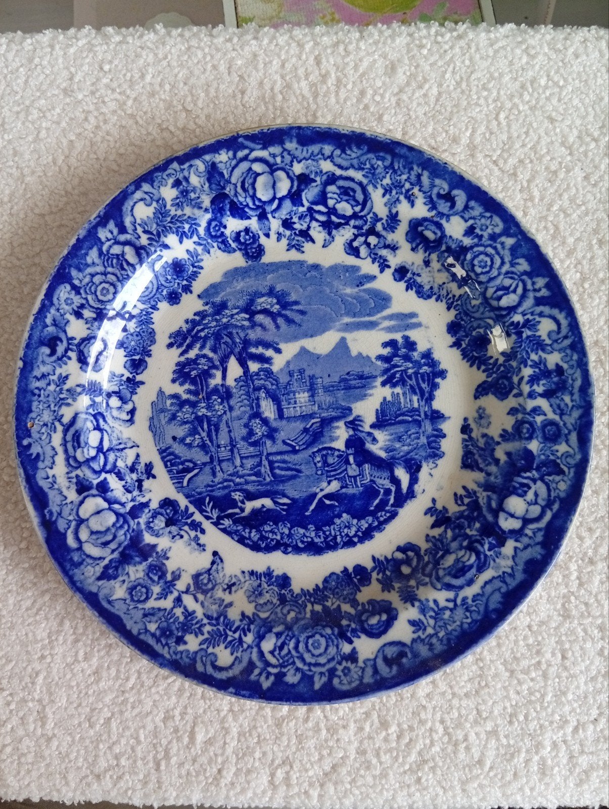 Antiek Maastricht Amazone bord - Blauw wit decor, Antiek en Kunst, Antiek | Servies los, Ophalen of Verzenden