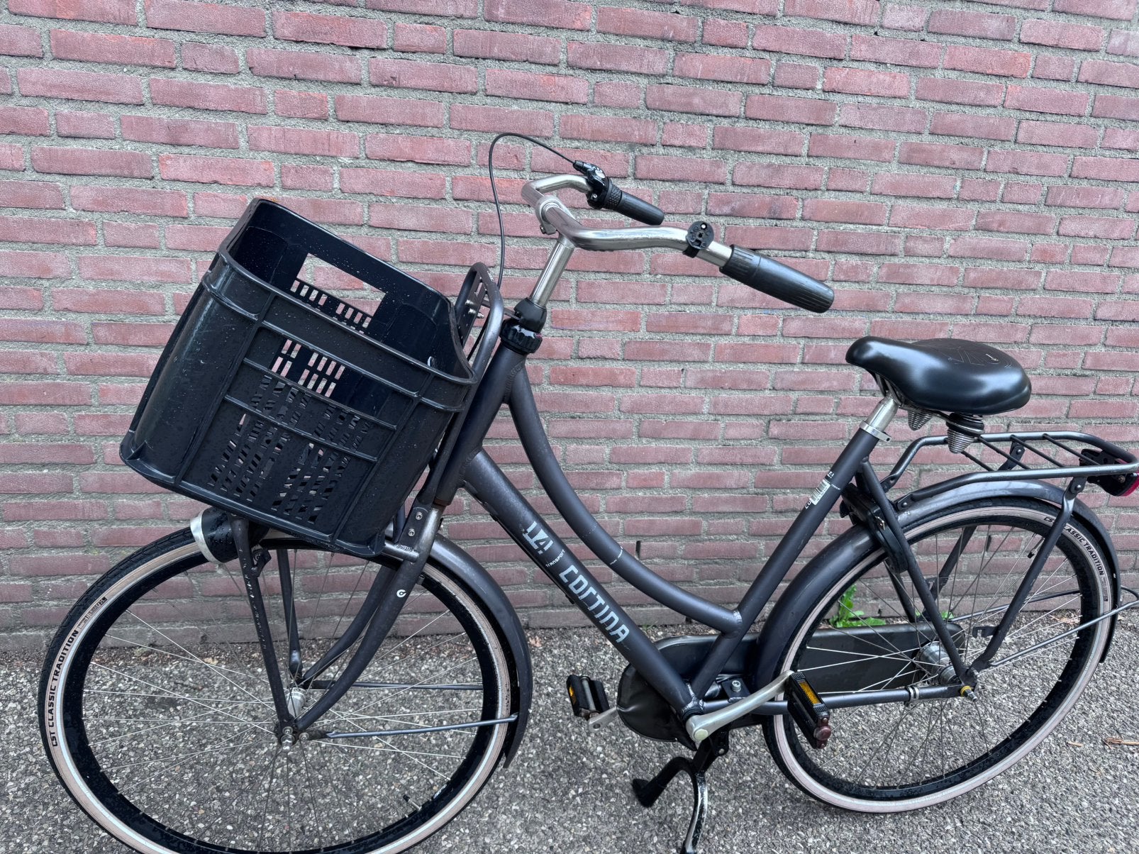 Donker Grijs Cortina U4 transportfiets, Terugtraprem, Mandje, 0 zitjes, Ophalen