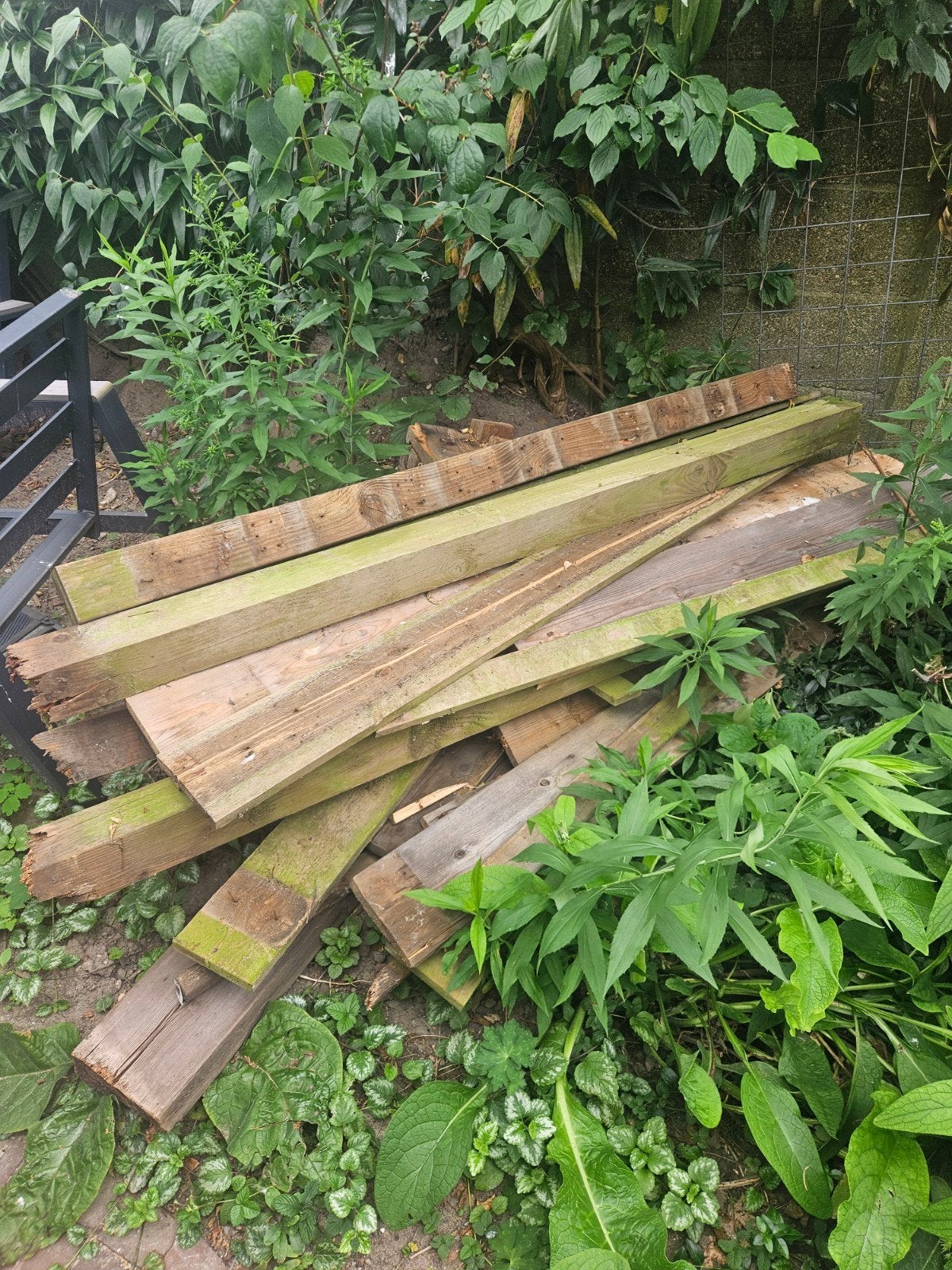 Steigerhouten planken + houten palen, Doe-het-zelf en Verbouw, Hout en Planken, Ophalen, Gebruikt, Minder dan 25 mm, Plank