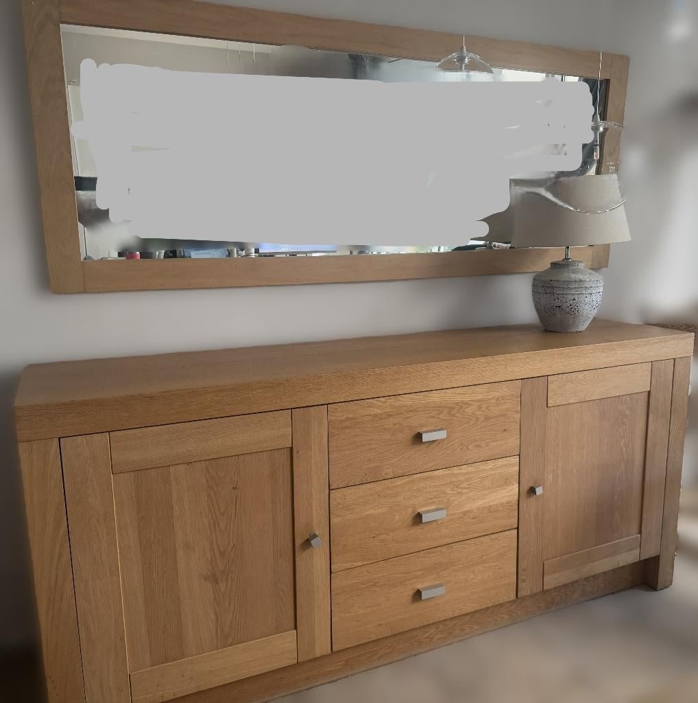 XL spiegel 205 cm – massief eiken lijst – liggend, Huis en Inrichting, Woonaccessoires | Spiegels, Ophalen, 200 cm of meer, Zo goed als nieuw