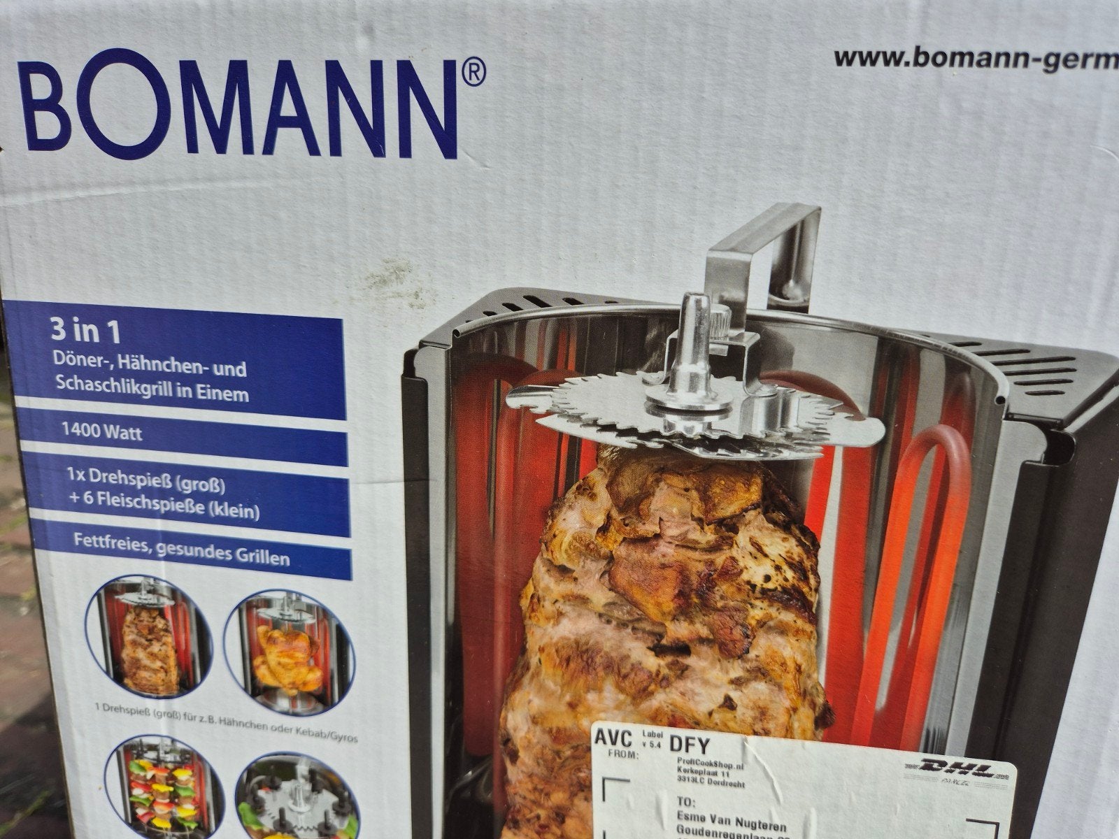 BOMANN DVG 3006 CB 3-in-1 Döner-, Kip- en Shashlikgrill, Witgoed en Apparatuur, Ophalen of Verzenden, Zo goed als nieuw