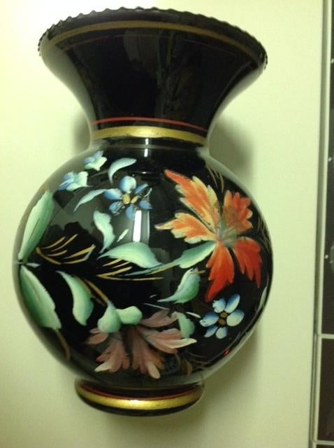 Vaas ( Art Deco)zwart glas beschilderd model 2, Antiek en Kunst, Ophalen of Verzenden