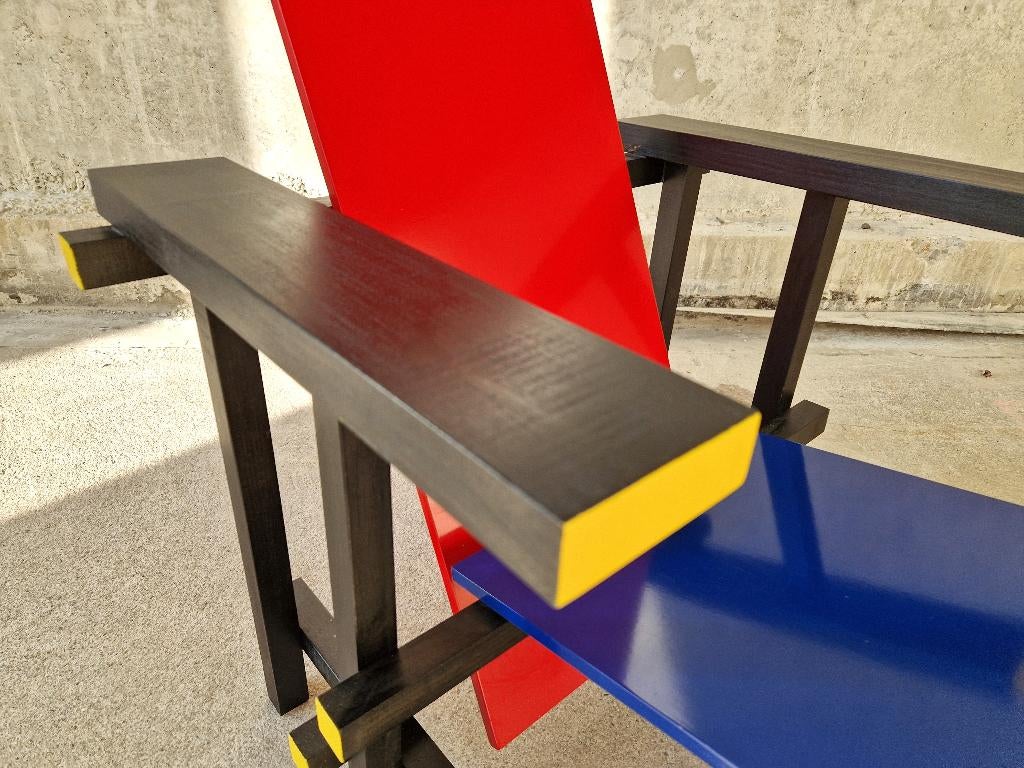 Vintage Rietveld Stoel | Rood Blauw | 1980s, Huis en Inrichting, Ophalen, Gebruikt, -, Blauw