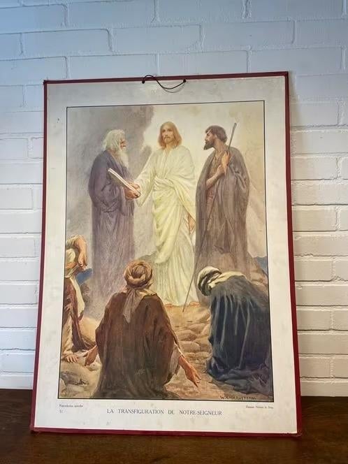 bijbelse schoolplaat, Transfiguratie van Onze-Lieve-Heer, Antiek en Kunst, Antiek | Schoolplaten, Ophalen, Geschiedenis