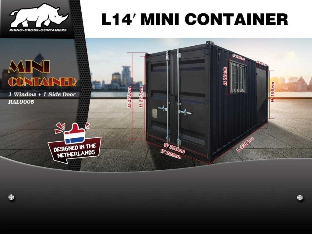 7,8,9,12,14,16,20 ft Zwart Mini container met deur en raam‼️, Ophalen