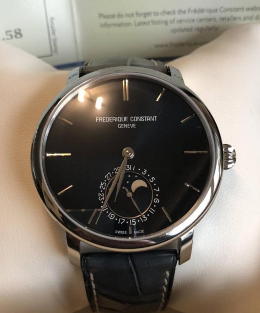 Frederique Constant Slimline Moonphase FC-705N4S6, Overige merken, Leer, Staal, Polshorloge
