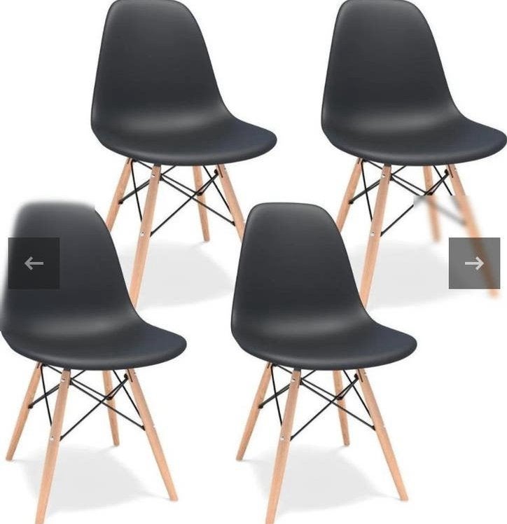 Set van 4 Design Kuipstoelen (Eames DSW stijl) Zwart/Hout, Ophalen of Verzenden, Gebruikt, Zwart, Hout