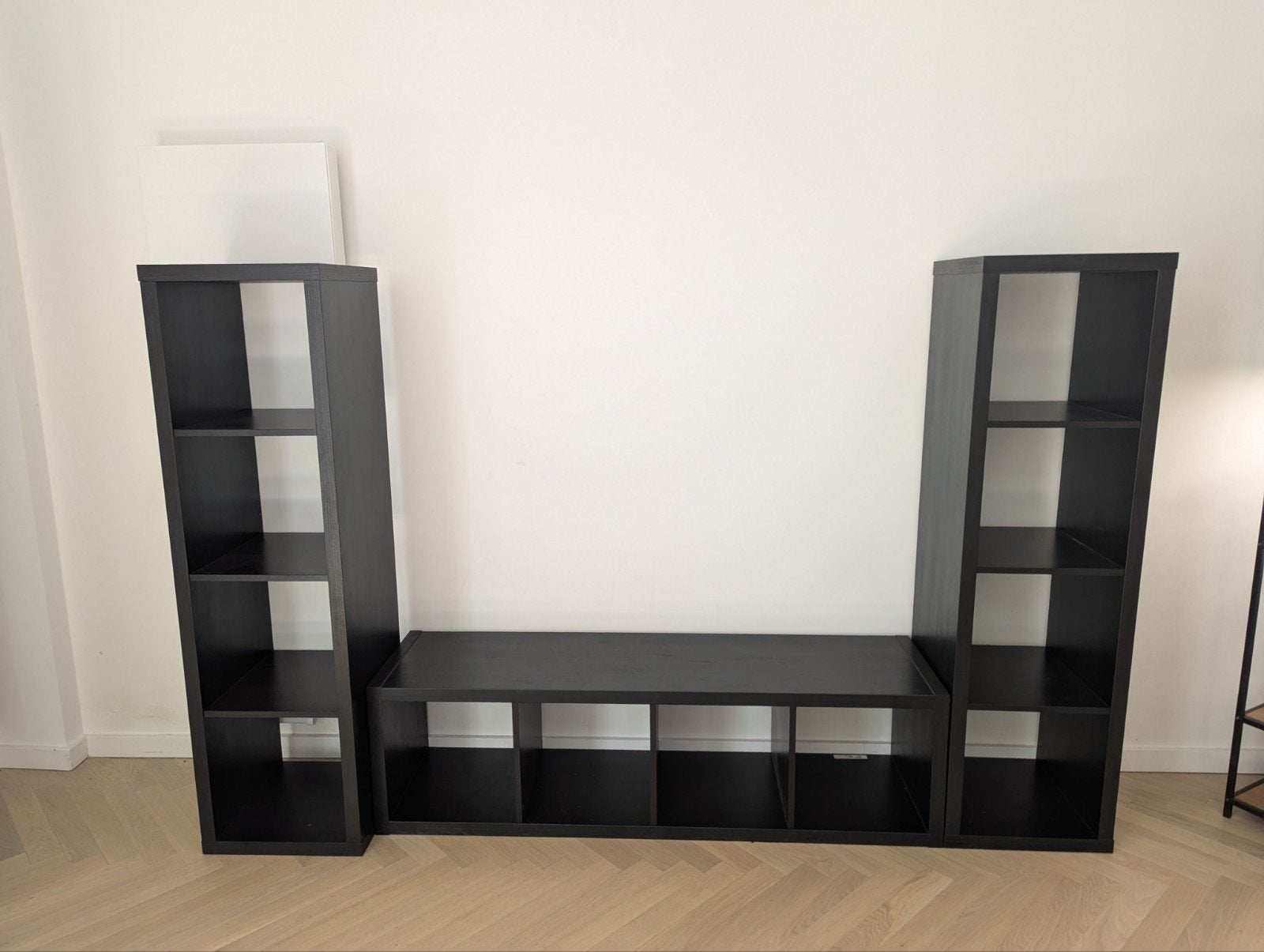 (3) Ikea 1x4 zwart-bruin vakkenkasten, Huis en Inrichting, Kasten | Boekenkasten, Ophalen, Minder dan 50 cm, 100 tot 150 cm, Zo goed als nieuw