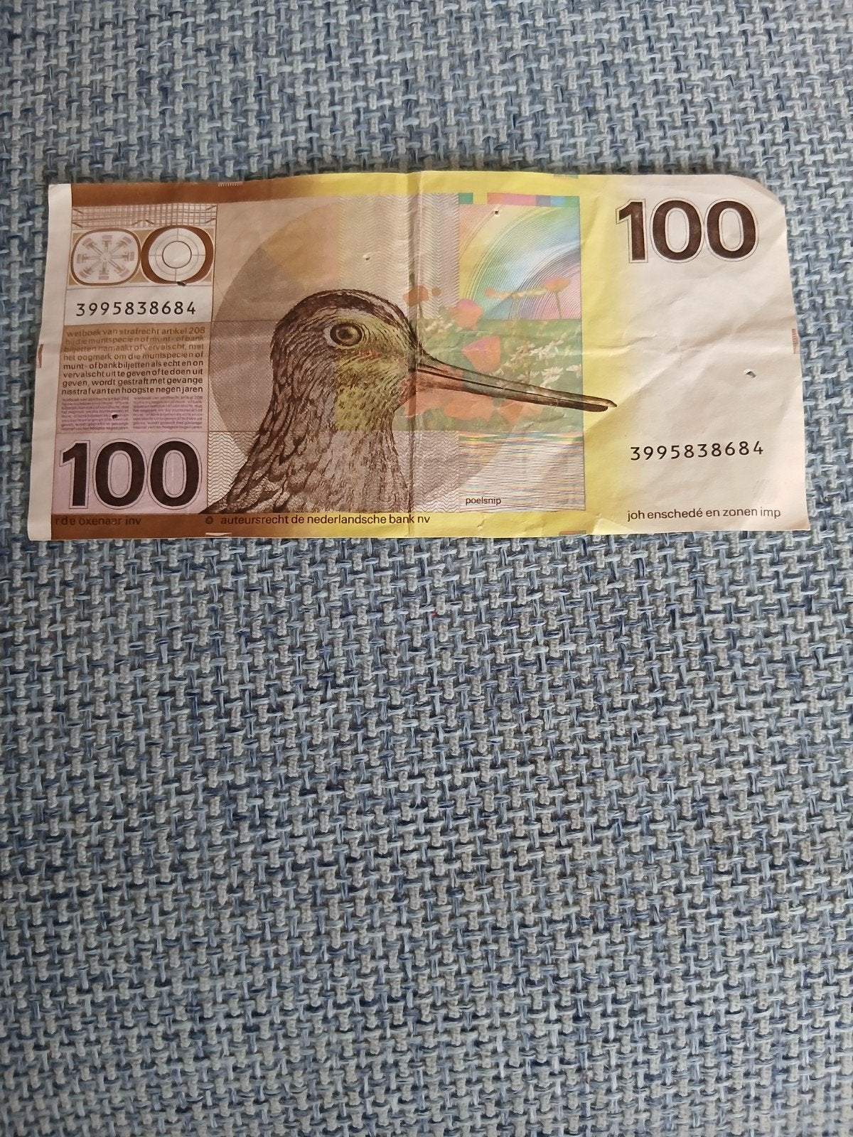 100 gulden biljart snip 1977 28 jullie, Ophalen, 100 gulden