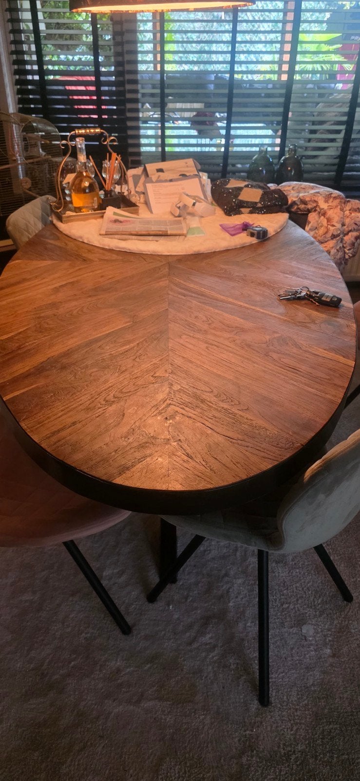 Eettafel hout met zwart metalen kruispoot 205x100cm, Ophalen