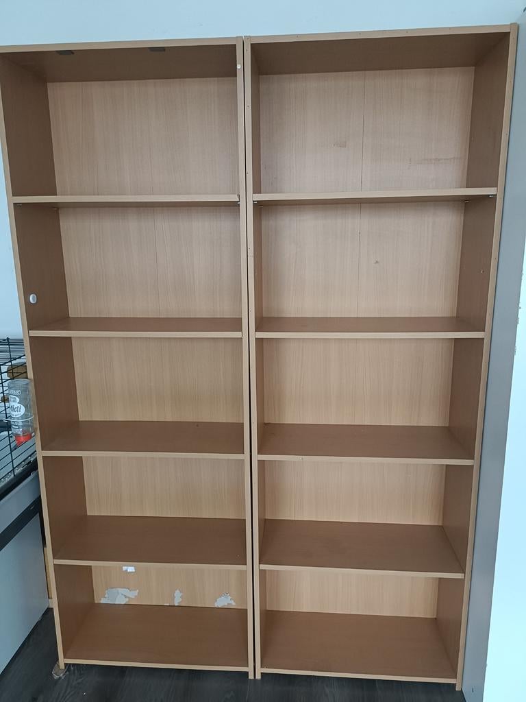 Twee gebruikte boekenkasten met planken, Huis en Inrichting, Kasten | Boekenkasten, Gebruikt, 50 tot 100 cm, 150 tot 200 cm, 25 tot 50 cm