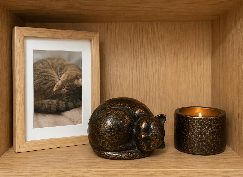 SLAPENDE KAT / POES / BRONZEN URN / brons/ dierenurn asurn, Dieren en Toebehoren, Katten-accessoires, Huis en tuin decoratie Marie