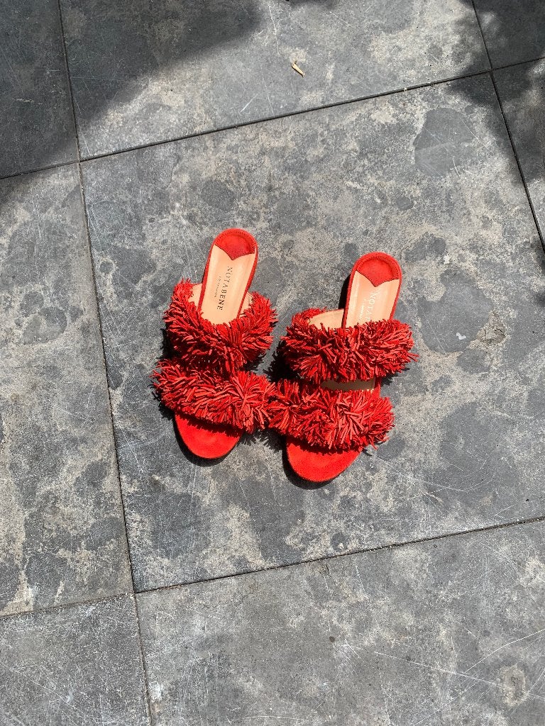 Notabene Copenhagen suède slippers oranje fringe 39, Slippers, Notabene, Oranje, Ophalen of Verzenden