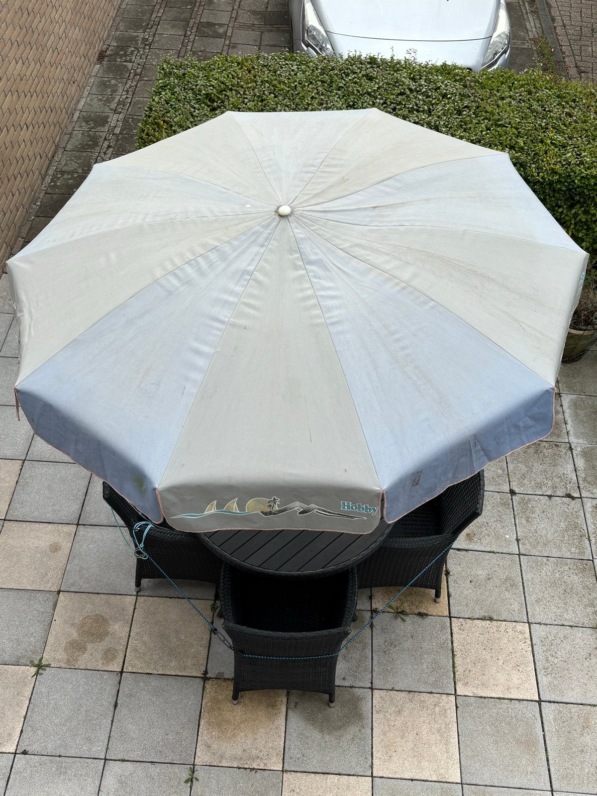 Gebruikte Hobby parasol, diameter 2.20 mtr. met knikarm, Ophalen, Gebruikt