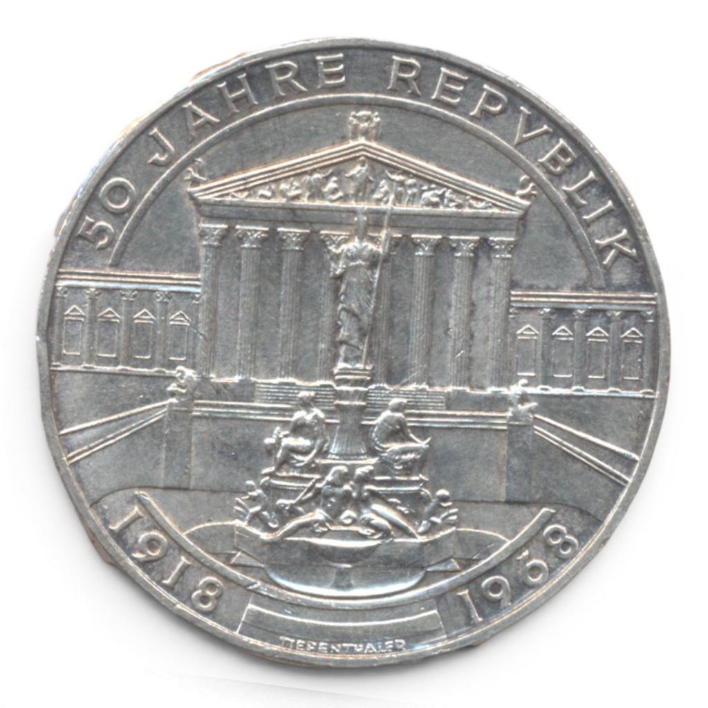 Oostenrijk 50 schilling 1968 50 jaar Republiek, Ophalen of Verzenden, Oostenrijk, Losse munt