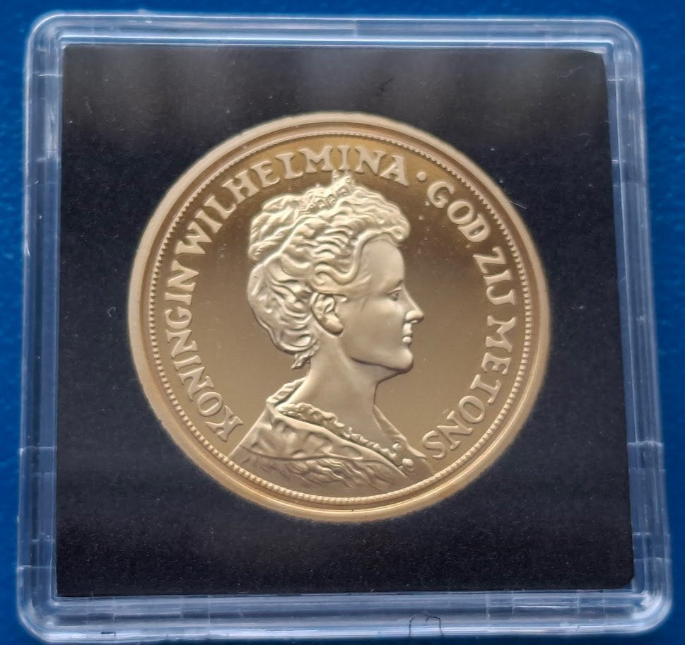 Originele Herslag 10 Gulden 1917 - Wilhelmina, Verzenden, Brons, Nederland