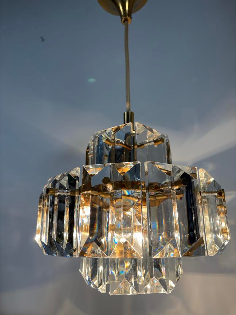 Kinkeldey Kroonluchter Messing & Kristal - Mid-Century, Ophalen of Verzenden, Zo goed als nieuw, Glas