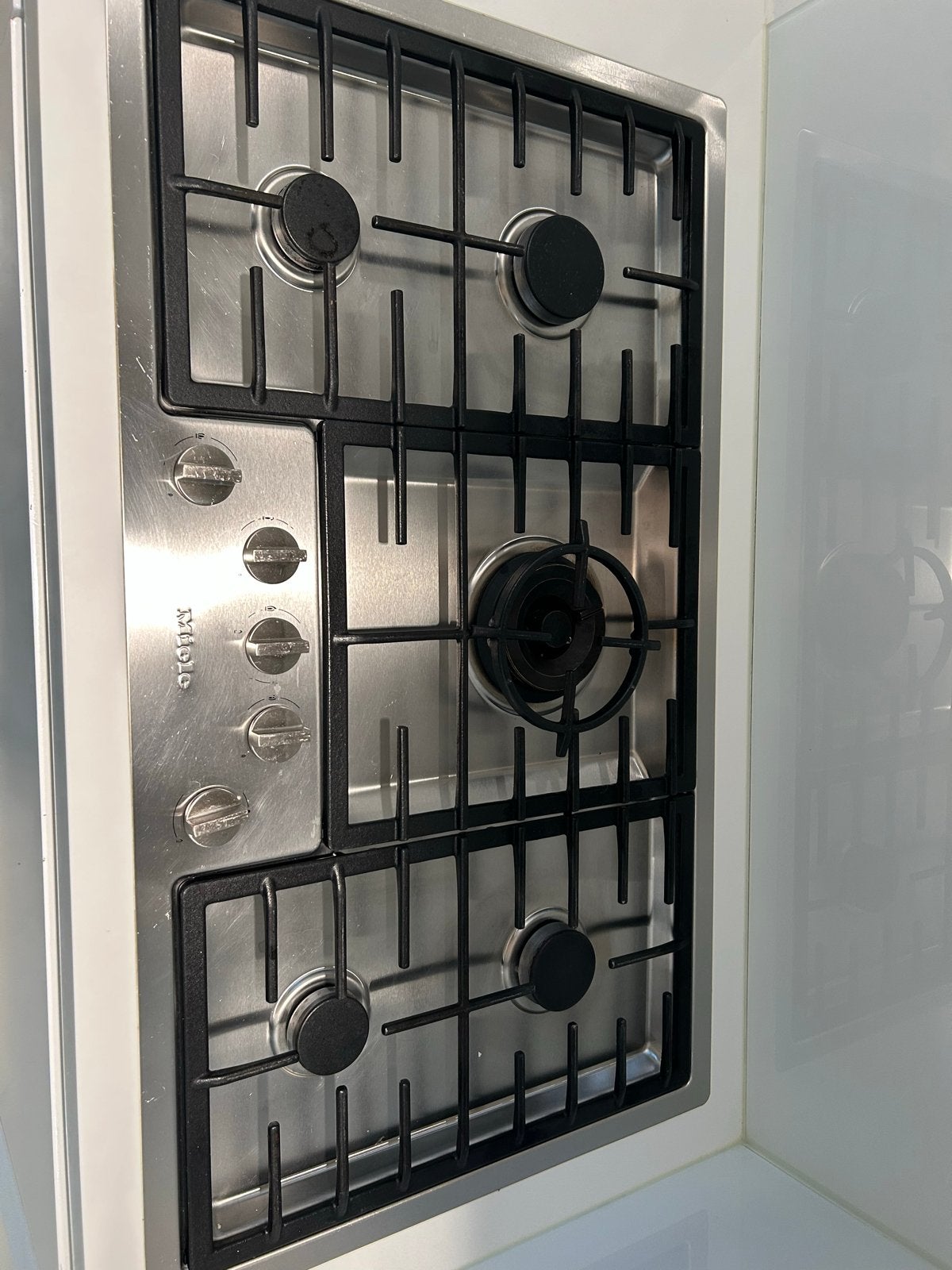 Miele Fornuis 5 Pitten + afzuigingen - RVS Gasfornuis, Witgoed en Apparatuur, Fornuizen, Ophalen, Gebruikt, 60 cm of meer, Inbouw