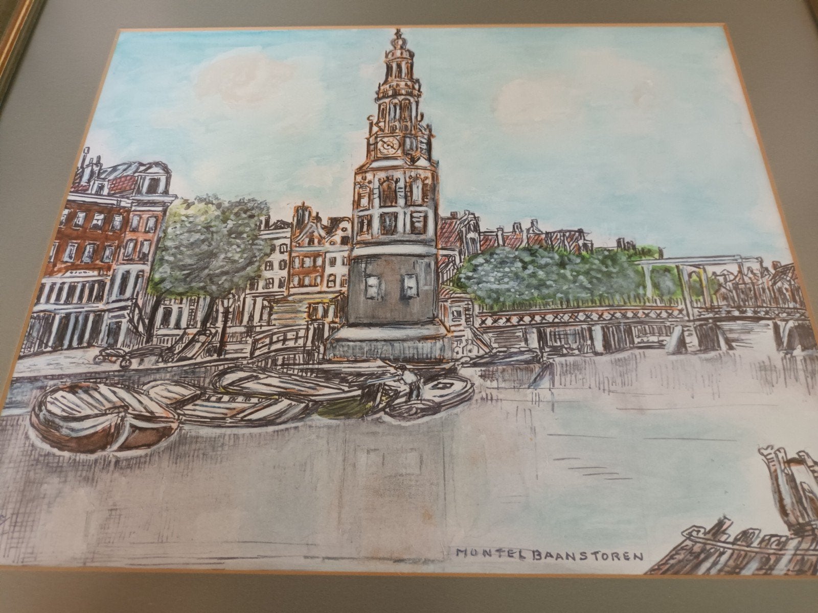 Schilderij Muntel Baanstoren Amsterdam door D. Brouwer, Antiek en Kunst, Ophalen of Verzenden