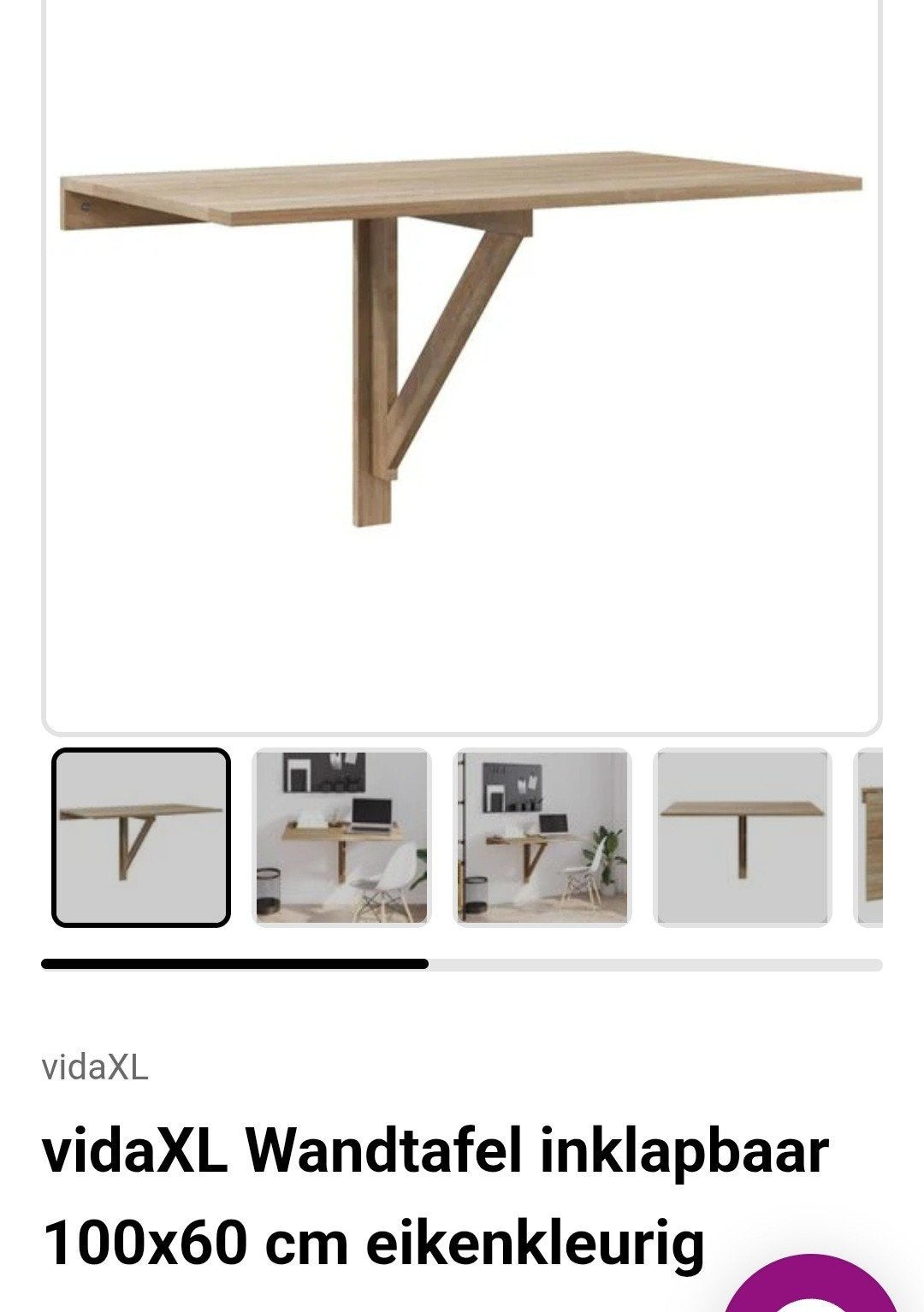 vidaXL wandtafel inklapbaar 100x60 cm eikenkleurig, Ophalen