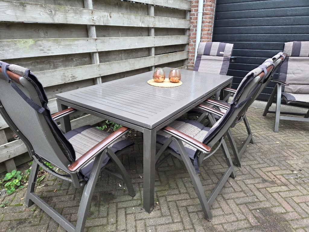 Tuinset met 5 stoelen, Tuin en Terras, Ophalen, 5 zitplaatsen, Gebruikt, Aluminium