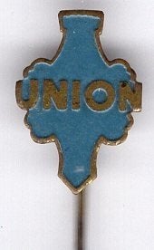 UNION blauw op koper rijwielen speldje ( G_196), Verzenden, Zo goed als nieuw, Transport, Speldje of Pin