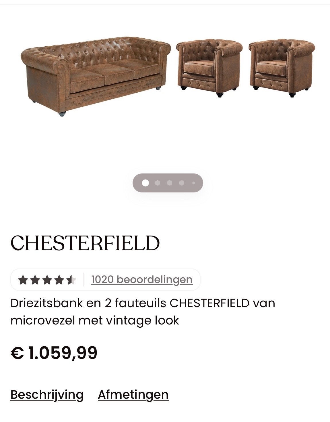 Chesterfield bank en salontafel in nieuwstaat, Ophalen, 50 tot 100 cm, Zo goed als nieuw, 200 cm of meer