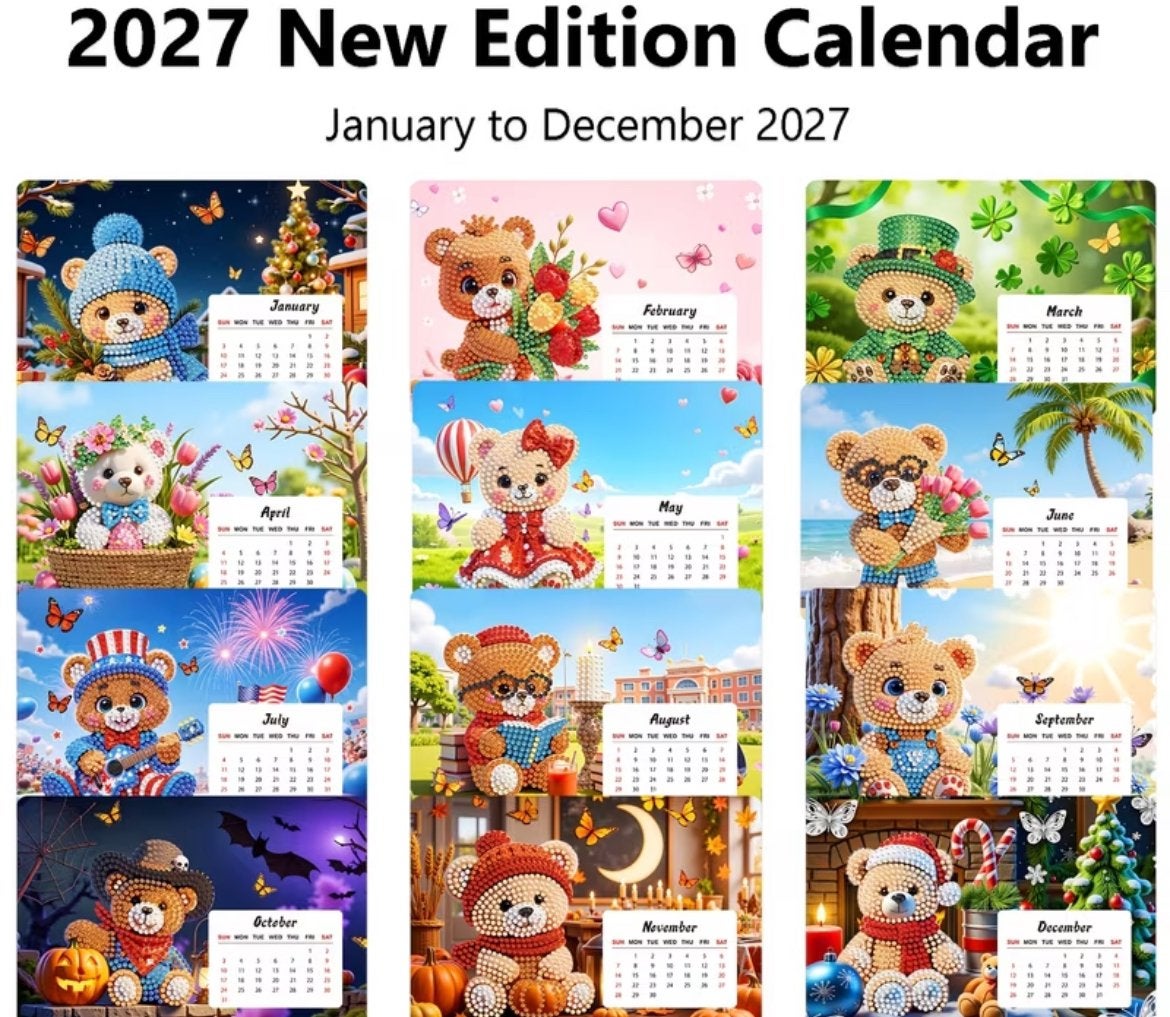 2027 Bureau  kalender Beren Diamond Painting rond Nieuw, Ophalen of Verzenden, Nieuw, Knutselwerk