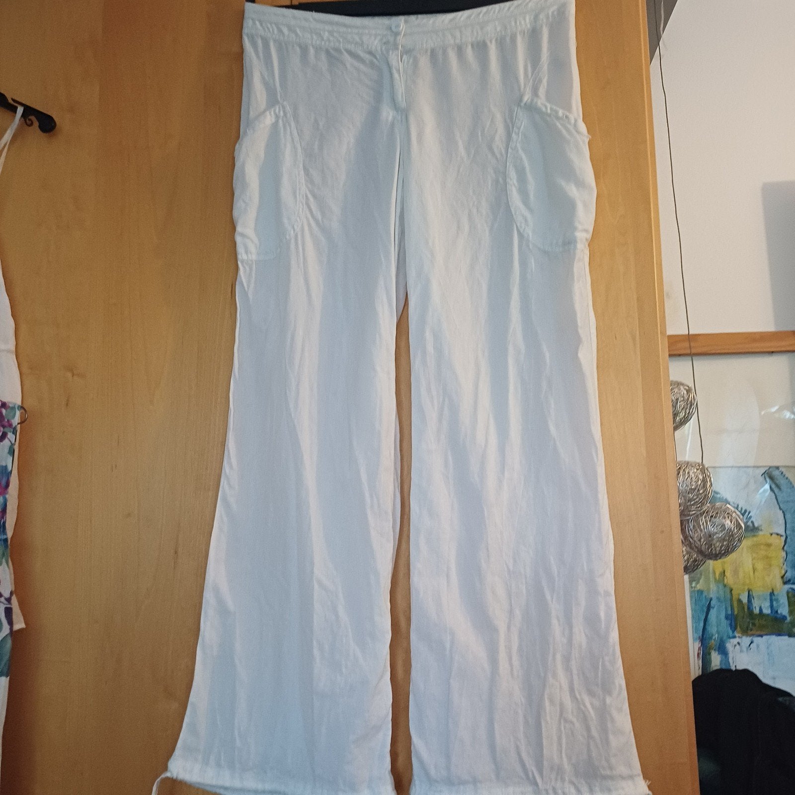 Witte linnen broek met wijde pijpen of pofbroek linnen 40 42, Maat 38/40 (M), Wit, Ophalen of Verzenden, Zo goed als nieuw