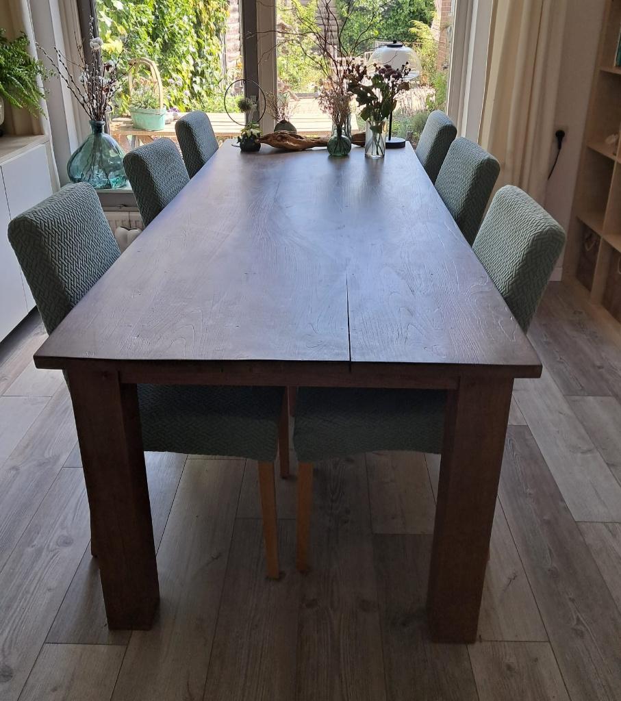 eettafel teak 90 x 220 cm, Huis en Inrichting, Tafels | Eettafels, Ophalen, Teakhout, 200 cm of meer, 50 tot 100 cm