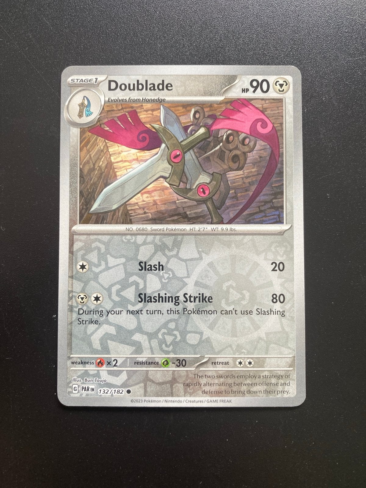 Doublade 132/182 Reverse Holo Pokémon Paradox Rift, Ophalen of Verzenden, Zo goed als nieuw, Losse kaart, Foil