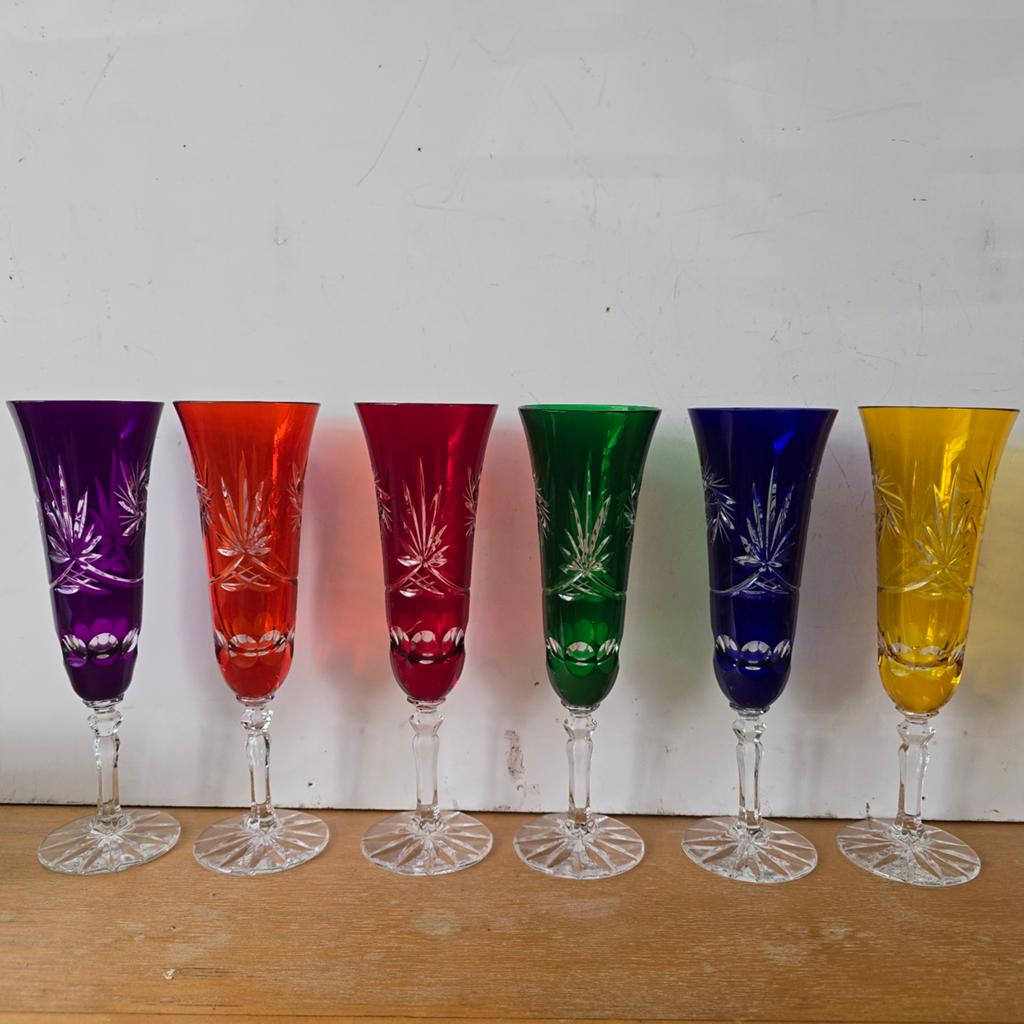 Boheems glas, set van 6 glazen of kristallen glazen, Antiek en Kunst, Antiek | Glas en Kristal, Ophalen of Verzenden