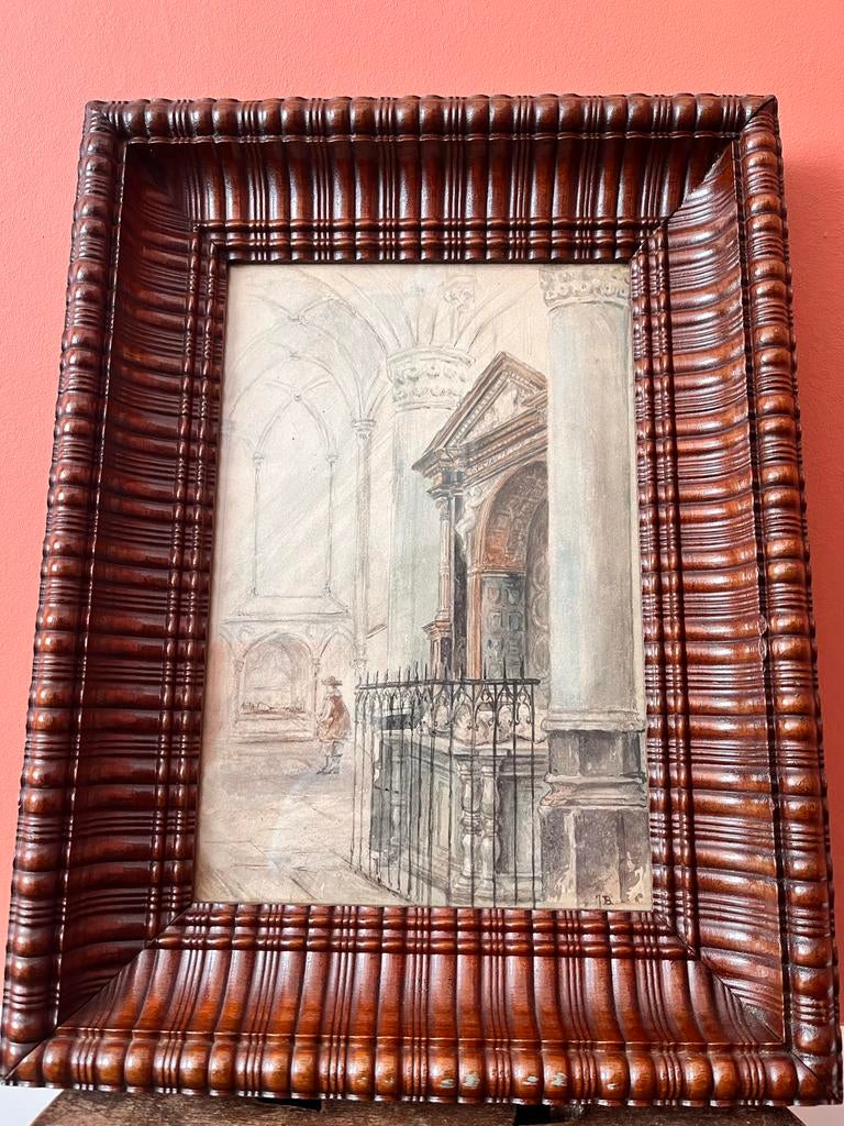 J. Bosboom - Graf van Polan in de kerk te Breda aquarel, Antiek en Kunst, Ophalen of Verzenden