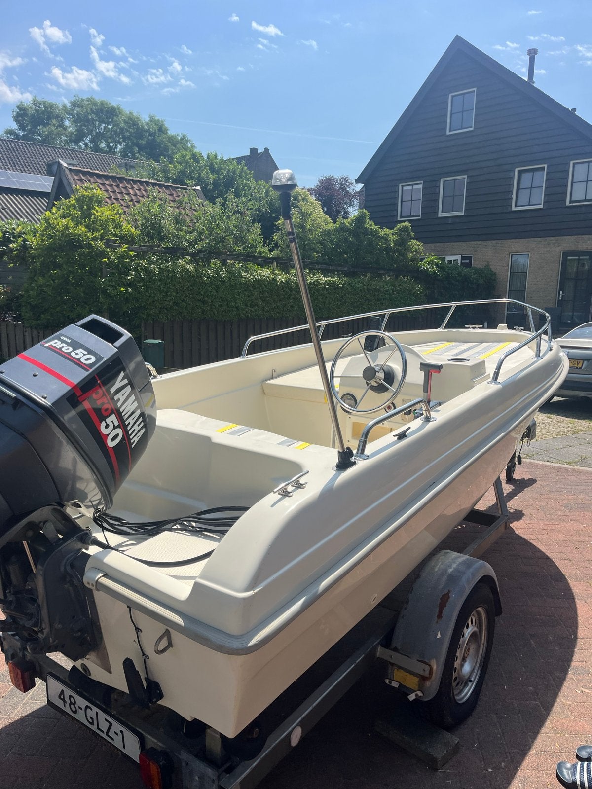 Laguna consoleboot 430 met  Yamaha 50pk pro met trim, Watersport en Boten, Overige merken, Gebruikt, Afdekzeil, Buitenboordmotor