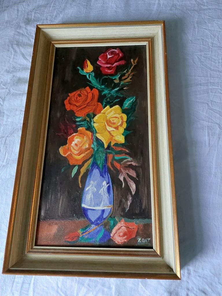 Schilderij met bloemen in vaas, Ophalen of Verzenden