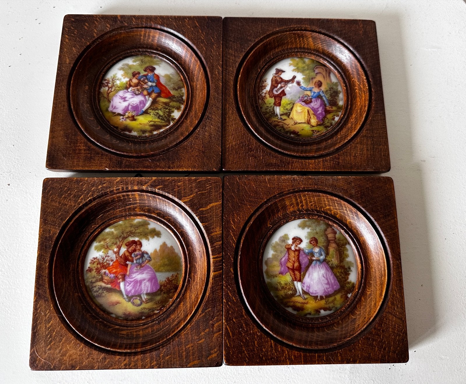 Set van 4 vintage Limoges porseleinen schilderijtjes, Antiek en Kunst, Ophalen of Verzenden
