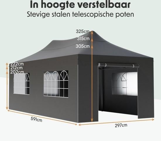 Partytent 3x6 huren Easy Up antraciet, Ophalen, Zo goed als nieuw, Overige