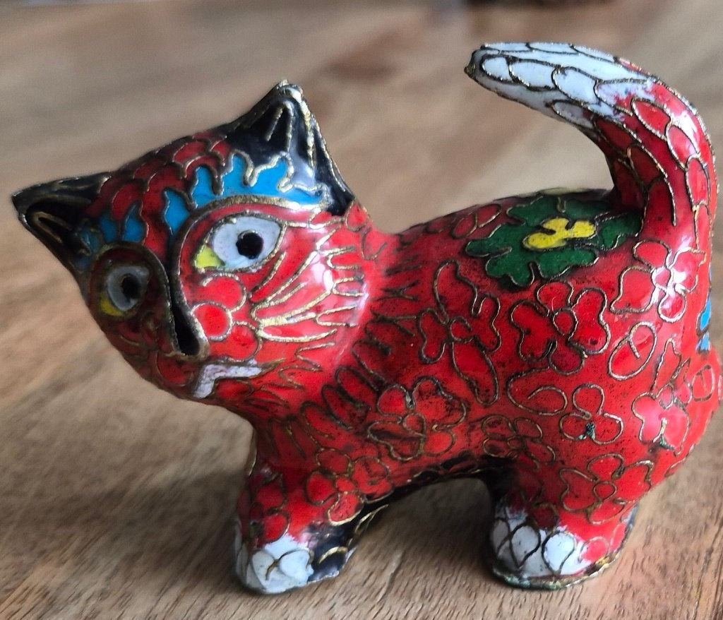Rode kat met kleurtjes 9x7x4 cm, Ophalen of Verzenden, Zo goed als nieuw, Dier