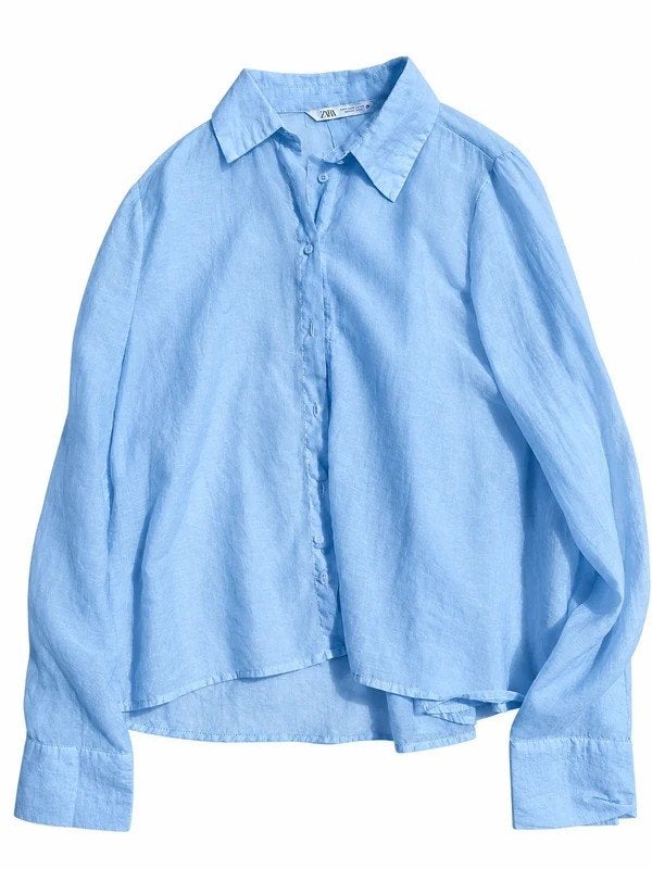 Zara lichtblauw doorschijnend overhemd blouse maat M, Maat 38/40 (M), Blauw, Zara, Ophalen of Verzenden